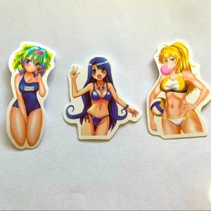 3 Swimsuit Anime Girl Stickers 10/$10 see description